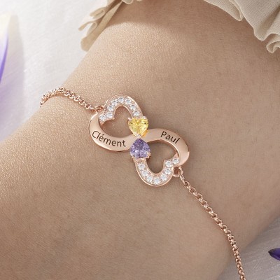 Custom Couple Names Birthstones Bracelet For Soulmate Girlfriend Valentine's Day Gift Ideas