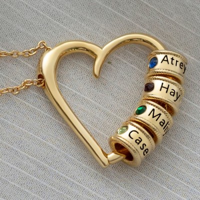 Personalized Charming Heart Necklace with Engraved Name Beads For Mom