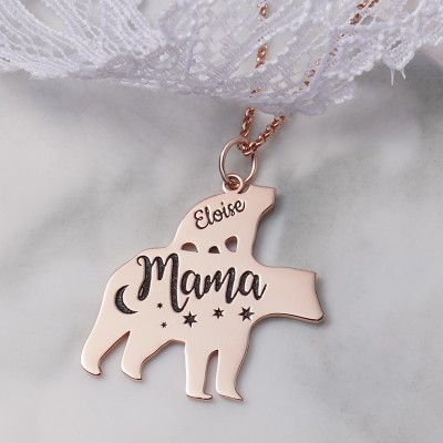 Personalized Mama Bear Necklace With Kids Name For Mother's Day