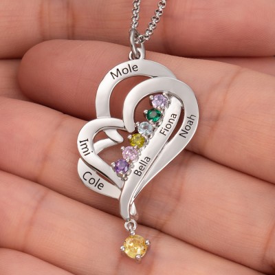 Custom Heart Necklace With 6 Names and Birthstones For Mother's Day Christmas Birthday
