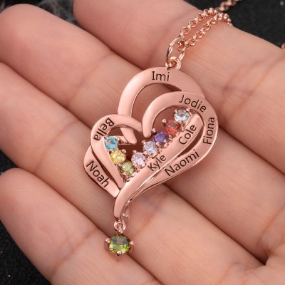 Custom Heart Necklace With 8 Names and Birthstones For Mother's Day Christmas Birthday
