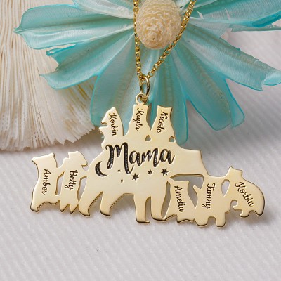 Personalized Mama Bear Necklace With 1-8 Kids Name For Mother's Day Gift