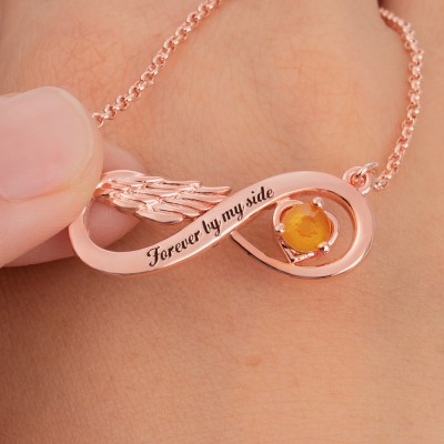 Custom Infinity Angel Wing Necklace With Birthstone