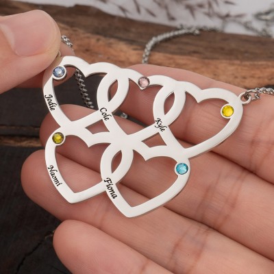 Custom Intertwined Heart Necklace 5 Name and Birthstone For Mother's Day Christmas Birthday