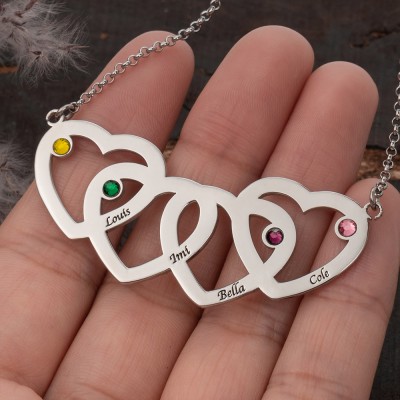 Custom Intertwined Heart Necklace With 1-5 Name and Birthstone For Mom Grandma Christmas Day
