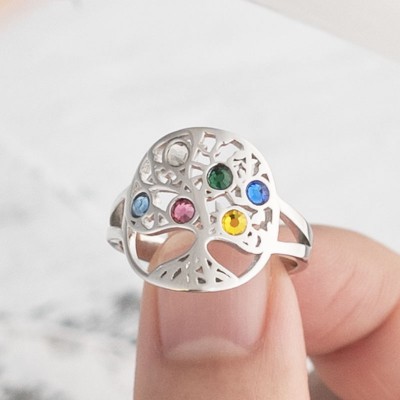 Personalized Family Tree Ring with 1-6 Birthstones