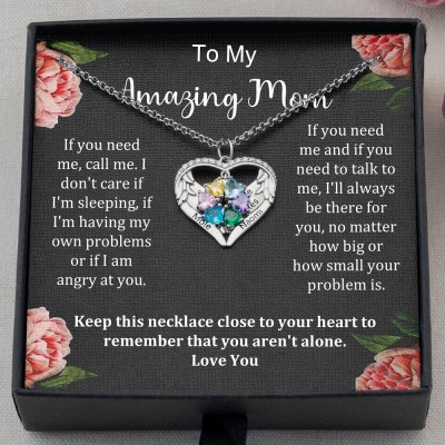 To My Amazing Mom Custom Birthstone Angel Wings Heart Necklace