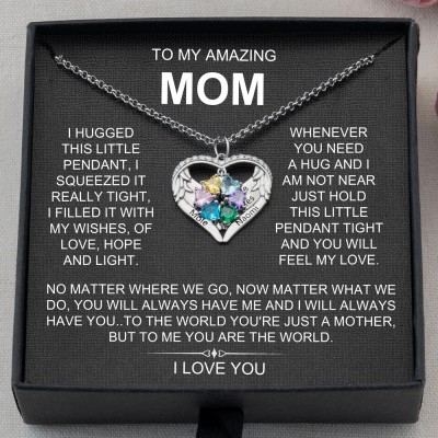 To My Amazing Mom Custom Birthstone Angel Wings Heart Necklace