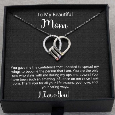 To My Beautiful Mom Custom Heart Birthstone Necklace For Mother's Day Christmas Gift Ideas
