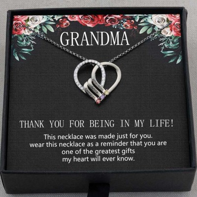 To My Grandma Custom Heart Birthstone Necklace For Mother's Day Christmas Gift Ideas