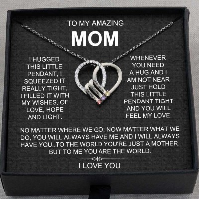 To My Amazing Mom Custom Heart Birthstone Necklace For Mother's Day Christmas Gift Ideas