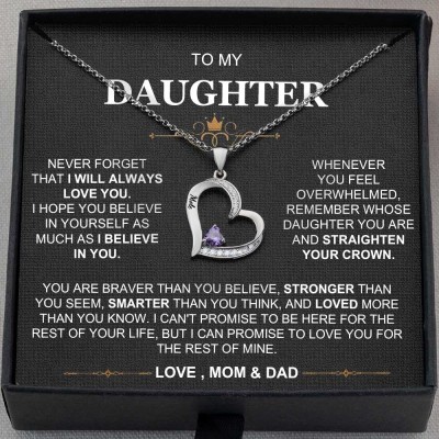 To My Daughter Custom Heart Birthstone Necklaces For Girl Gift Ideas