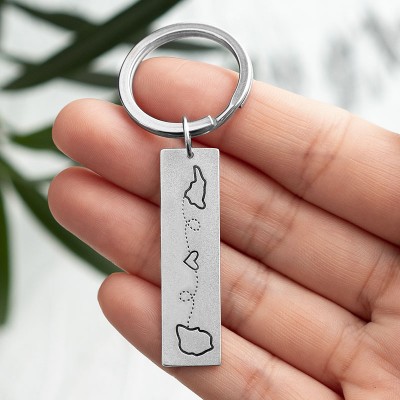 Custom With ANY Two Locations States Marked Long Distance Family Couples Friends Keychain