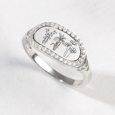 Personalized Birth Month Flower Ring For Family Mom