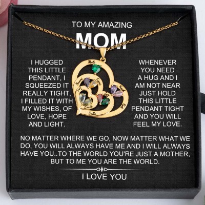 To My Mom Custom Heart Birthstone Necklace