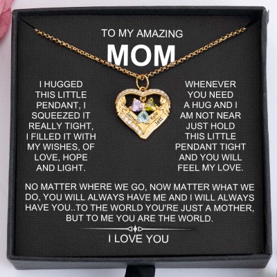 Custom To My Mom Birthstone Angel Wings Heart Necklace