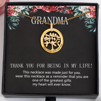 To My Grandma Custom Family Tree of Life Name Necklaces