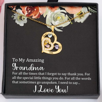 To My Grandma Custom Heart Birthstone Necklace