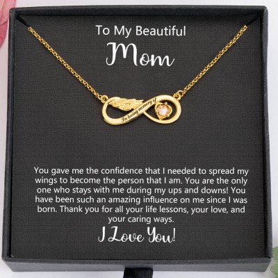 To My Mom Custom Infinity Angel Wing Necklace