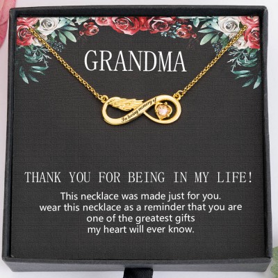 To My Grandma Custom Infinity Angel Wing Necklace