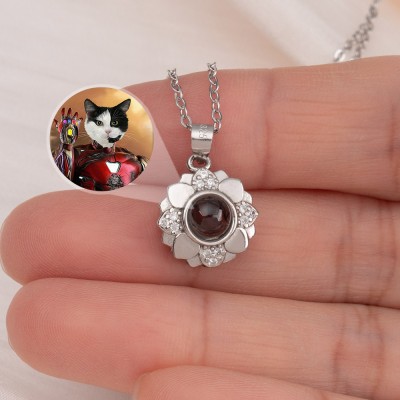 Personalized Memorial Photo Projection Sunflower Charm Necklace