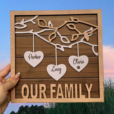 Custom Family Tree Sign With Kids Name Engraved Wall Art For Mother's Christmas Day Anniversary Gift Ideal