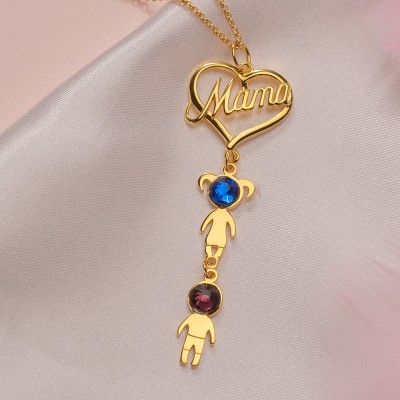 Mama Heart Pendant with Birthstone 1-10 Kids Charms