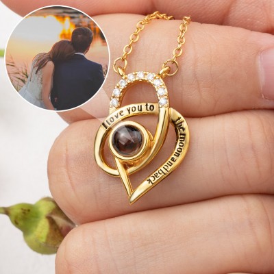 Custom Photo Projection Necklace For Soulmate Wife Valentine's Day I Love You To The Moon and Back
