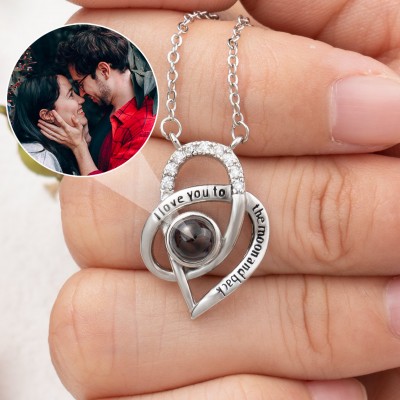 Custom Photo Projection Necklace For Soulmate Wife Valentine's Day I Love You To The Moon and Back