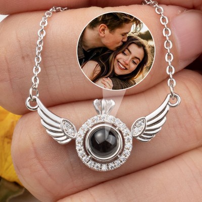 Personalized Photo Projection Angel Wing Necklace For Valentine's Day Gift