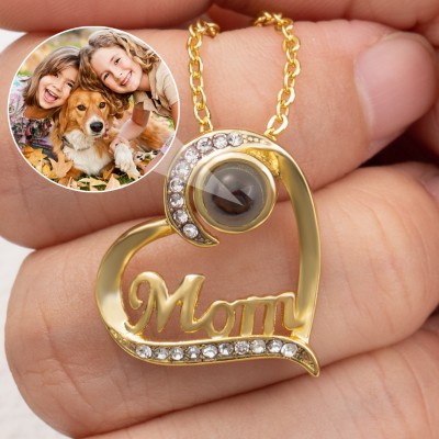 Personalized Projection Photo Heart Necklace For Mom Christmas Day Gift
