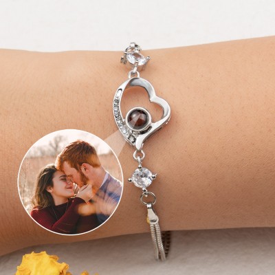 Custom Photo Projection Heart Bracelet For Soulmate Valentine's Day Gift Ideas