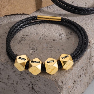Men Braided Bracelet with Polyhedral Custom Name Beads Christmas Birthday Gift For Dad Husband Boyfriend
