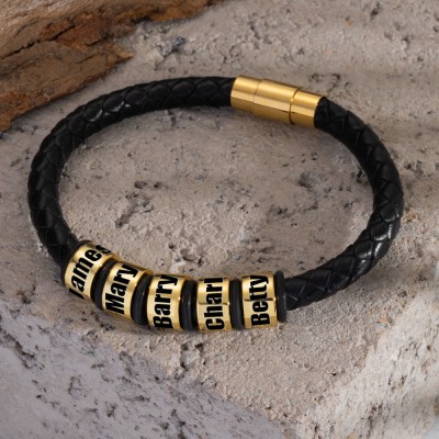 Men's Engraved Bracelet With Custom Name Beads Christmas Birthday Gift For Dad Husband Boyfriend