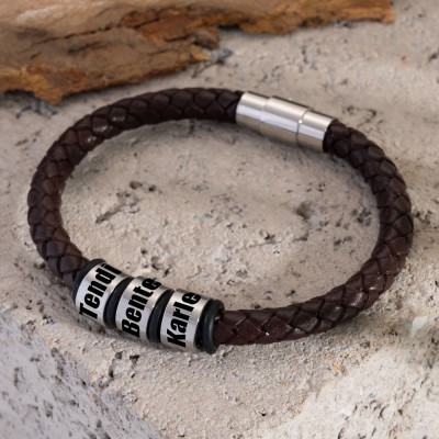 Men's Engraved Bracelet With Custom Name Beads Christmas Birthday Gift For Dad Husband Boyfriend