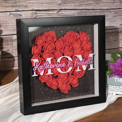 Personalized Mom Flower Shadow Box With Kids Name For Grandma Mother's Day Gift Ideas