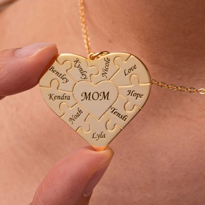 Personalized Heart Puzzle 1-12 Names Necklace