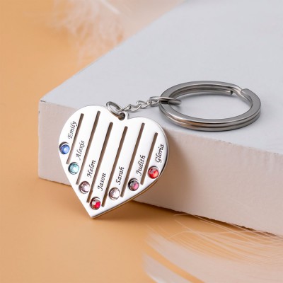 Sterling Silver Personalized 1-8 Engraving Names with Birthstone Key Chain Gift
