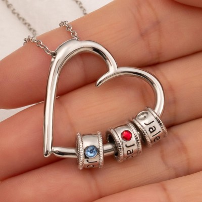 Personalized Charming Heart Necklaces with Engraved Beads For Mom