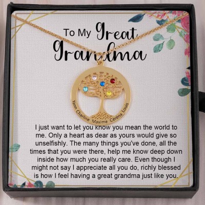 To My Grandma Personalized Family Tree Name Birthstone Necklaces