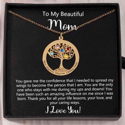 To My Mom Personalized Family Tree Name Birthstone Necklaces