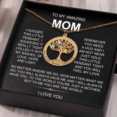 To My Mom Personalized Family Tree Name Birthstone Necklaces