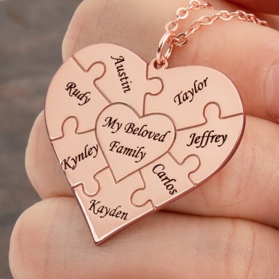 Personalized Heart Mom Puzzle Necklaces For Grandma Mother's Day Gift