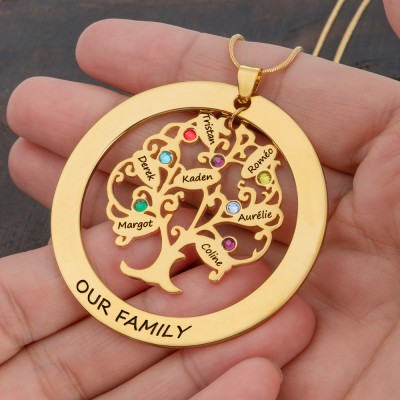 Personalized Family Tree of Life Name Necklace With Birthstone For Mom Christmas Day