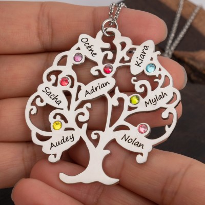 Personalized Family Tree of Life Name Necklace With Birthstone For Mom Christmas's Day