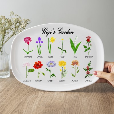 Personalized Birth Month Flower Platter With Grandchildren Names Gigi's Garden For Mom Grandma