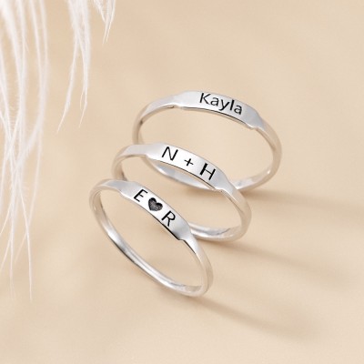 Personalized Initial and Name Stackable Bar Rings