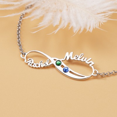 Personalized Infinity 2 Names Bracelet With Birthstones For Couple Valentine's Day