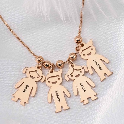 Personalized 1-10 Children Kids Charms Engraved Name Necklace
