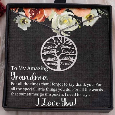To My Grandma Custom Family Tree Name Necklace